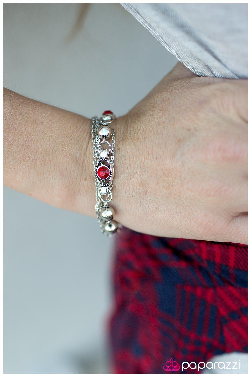 Seeing Eye To Eye Silver Chain and Red Rhinestone Bracelet - Paparazzi Accessories- lightbox - CarasShop.com - Paparazzi Jewelry by Cara Jewels