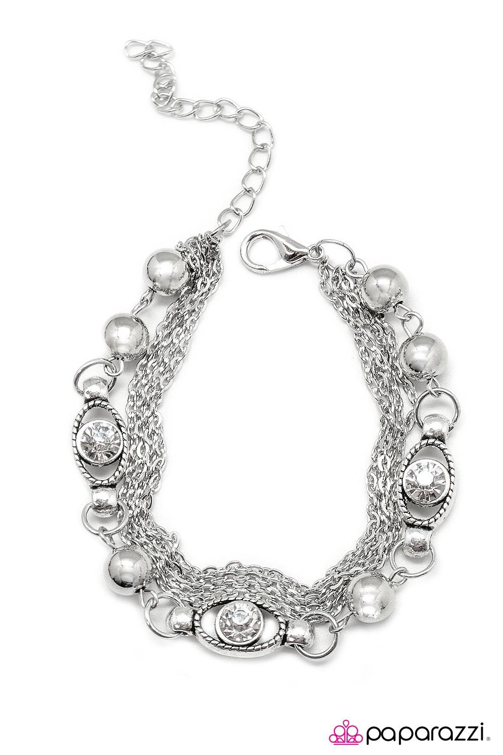 Seeing Eye To Eye Silver Chain and White Rhinestone Bracelet - Paparazzi Accessories- on model - CarasShop.com - Paparazzi Jewelry by Cara Jewels