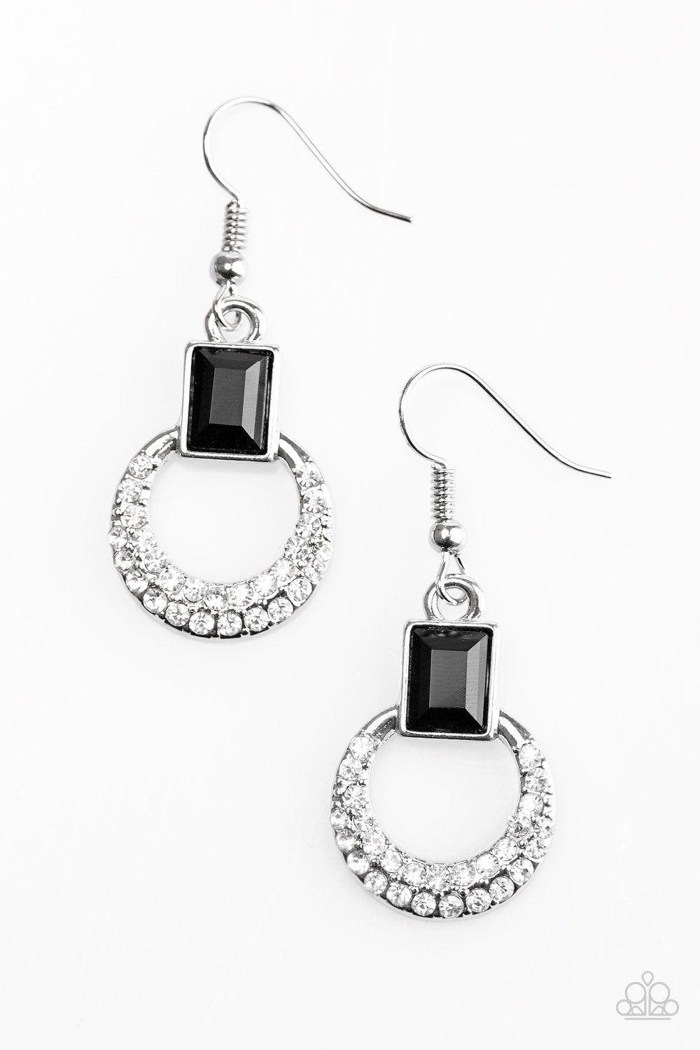 Seeing Superstars Black and White Rhinestone Earrings - Paparazzi Accessories- on model - CarasShop.com - Paparazzi Jewelry by Cara Jewels
