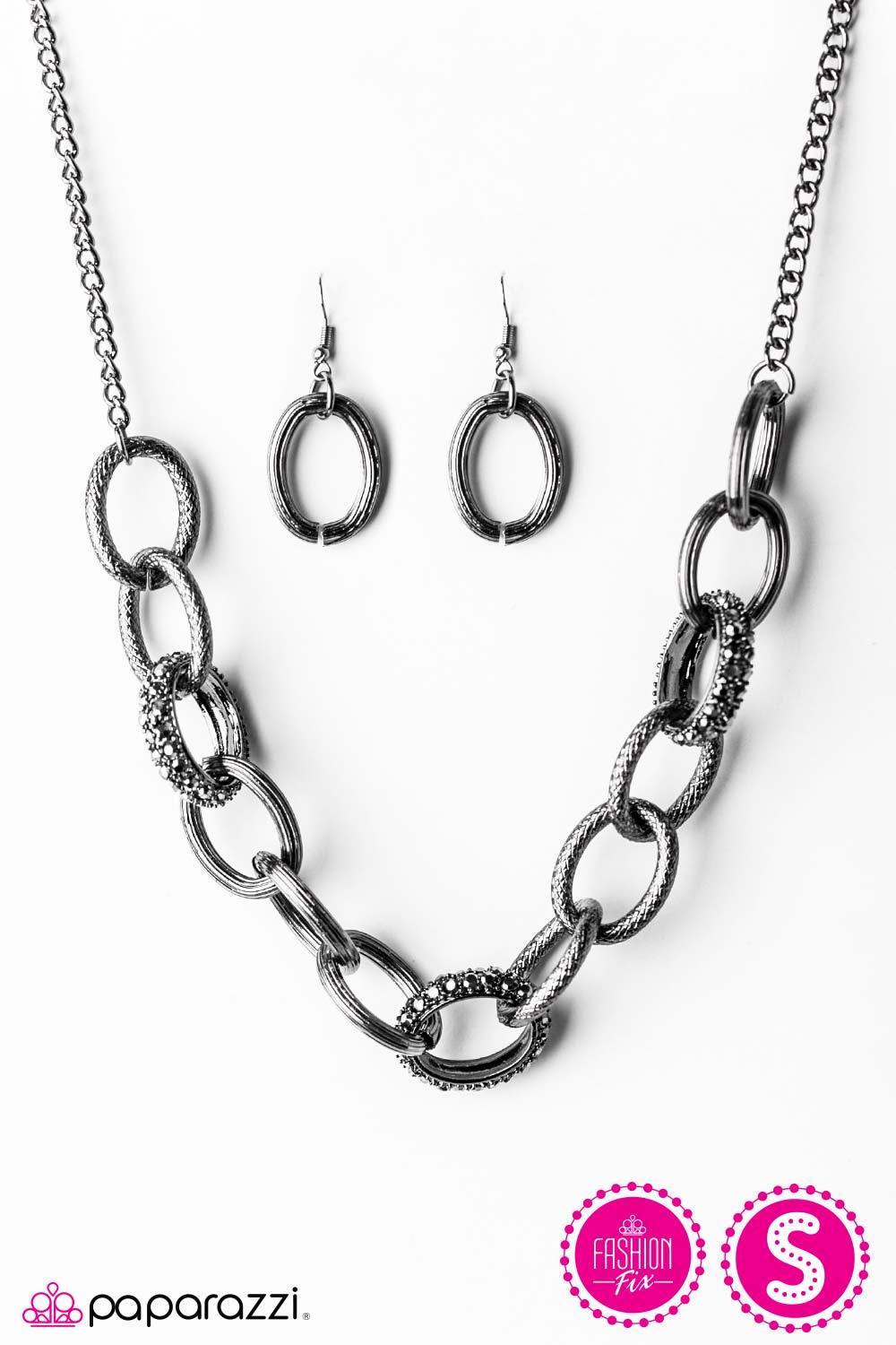 Seize the Night Gunmetal and Rhinestone Necklace - Paparazzi Accessories - free matching earrings -CarasShop.com - Paparazzi Jewelry by Cara Jewels