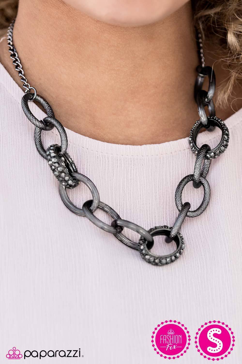Seize the Night Gunmetal and Rhinestone Necklace - Paparazzi Accessories- lightbox - CarasShop.com - Paparazzi Jewelry by Cara Jewels