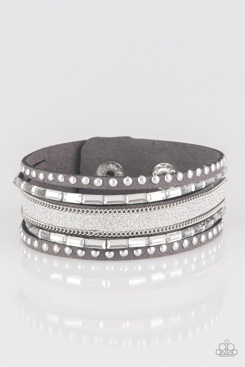 Seize The Sass Silver Urban Wrap Snap Bracelet- Paparazzi Accessories- lightbox - CarasShop.com - Paparazzi Jewelry by Cara Jewels