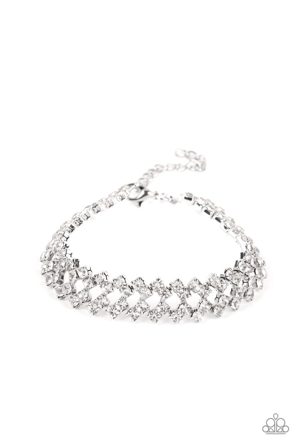 Seize The Sizzle White Rhinestone Bracelet - Paparazzi Accessories- lightbox - CarasShop.com - Paparazzi Jewelry by Cara Jewels