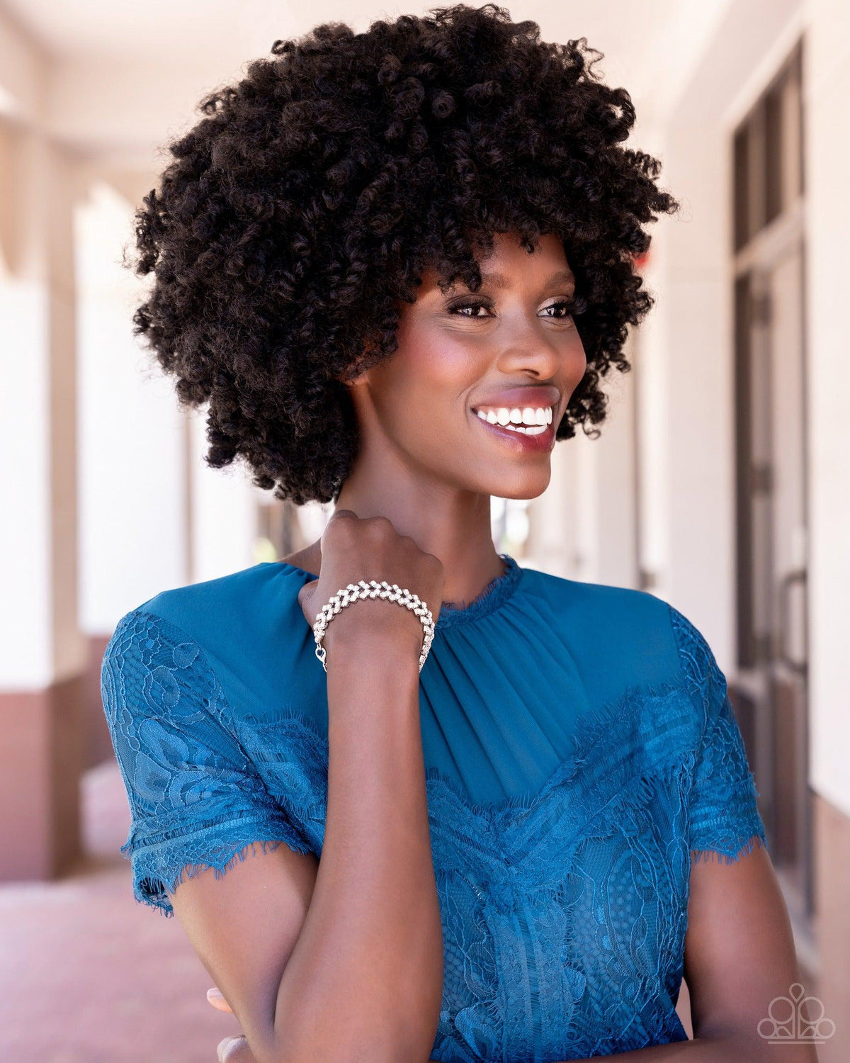 Seize The Sizzle White Rhinestone Bracelet - Paparazzi Accessories-stylized on model - CarasShop.com - Paparazzi Jewelry by Cara Jewels