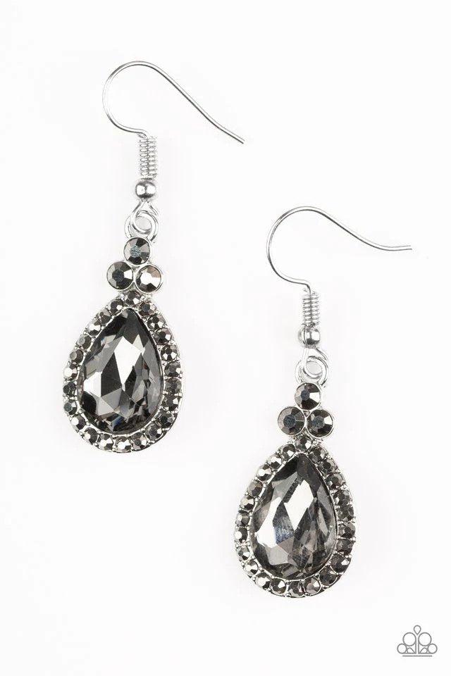 Self-made Millionaire Silver Teardrop Earrings - Paparazzi Accessories- lightbox - CarasShop.com - Paparazzi Jewelry by Cara Jewels