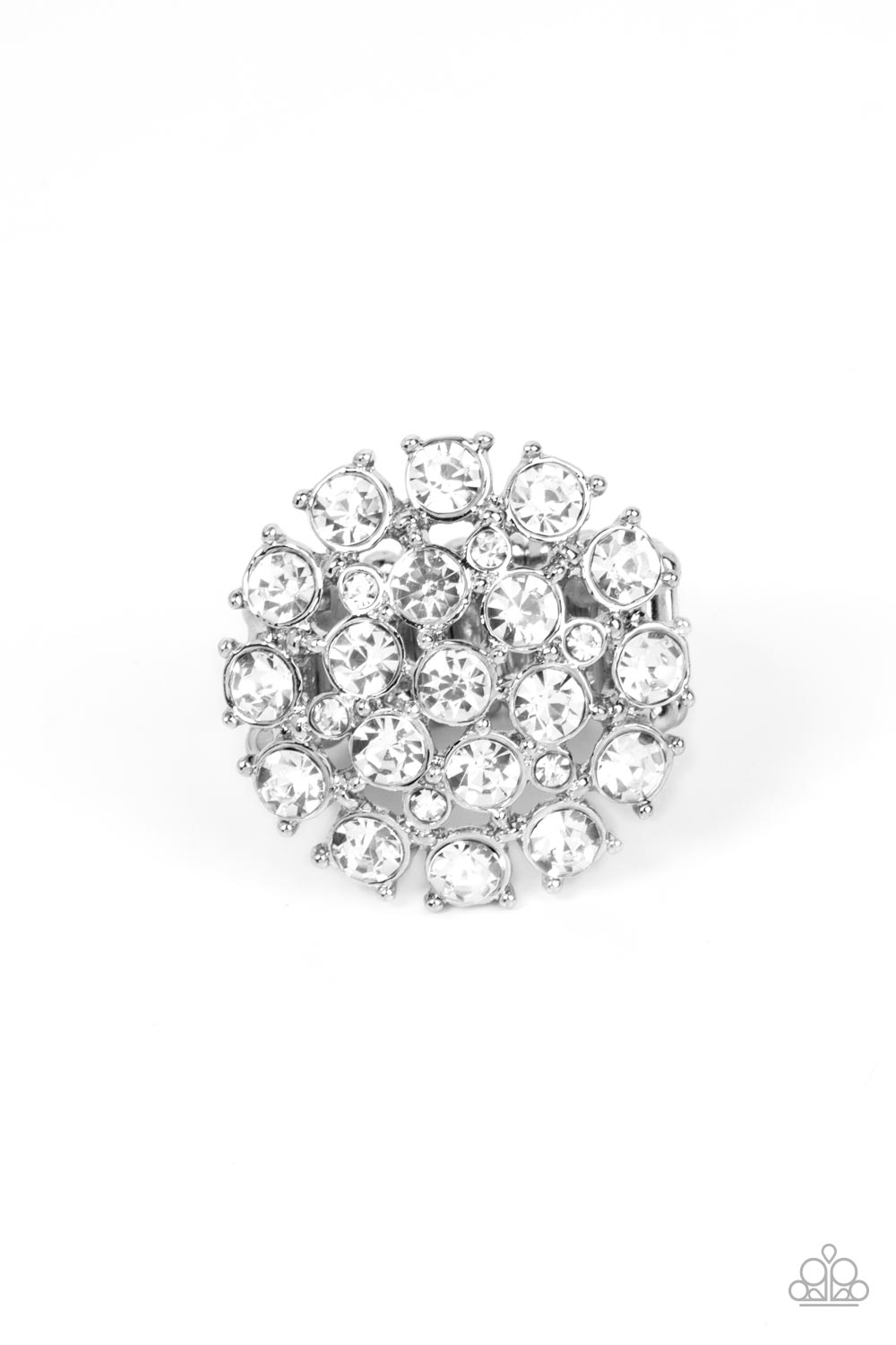 SELFIE-Confidence White Rhinestone Ring - Paparazzi Accessories- lightbox - CarasShop.com - Paparazzi Jewelry by Cara Jewels