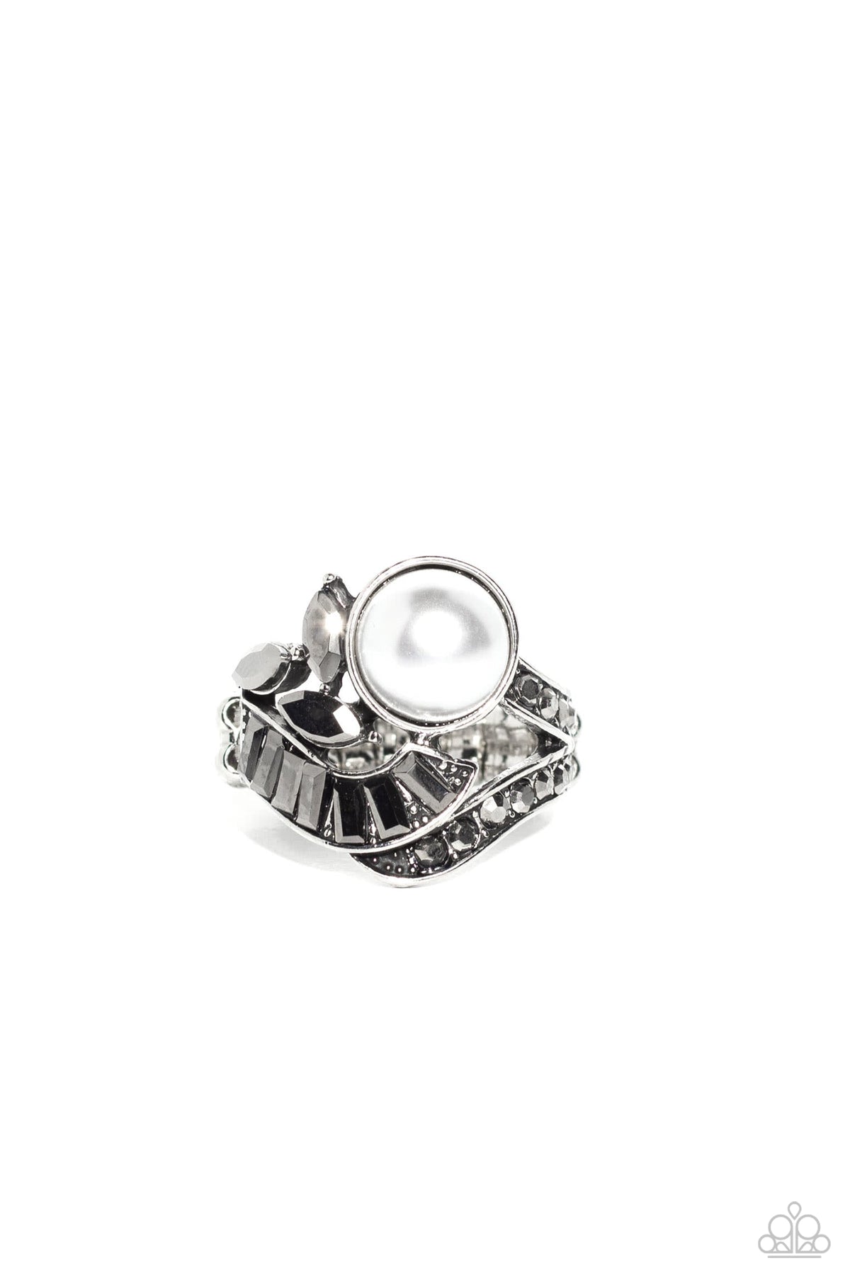 SELFIE-Made Millionaire Silver & White Pearl Ring - Paparazzi Accessories- lightbox - CarasShop.com - Paparazzi Jewelry by Cara Jewels