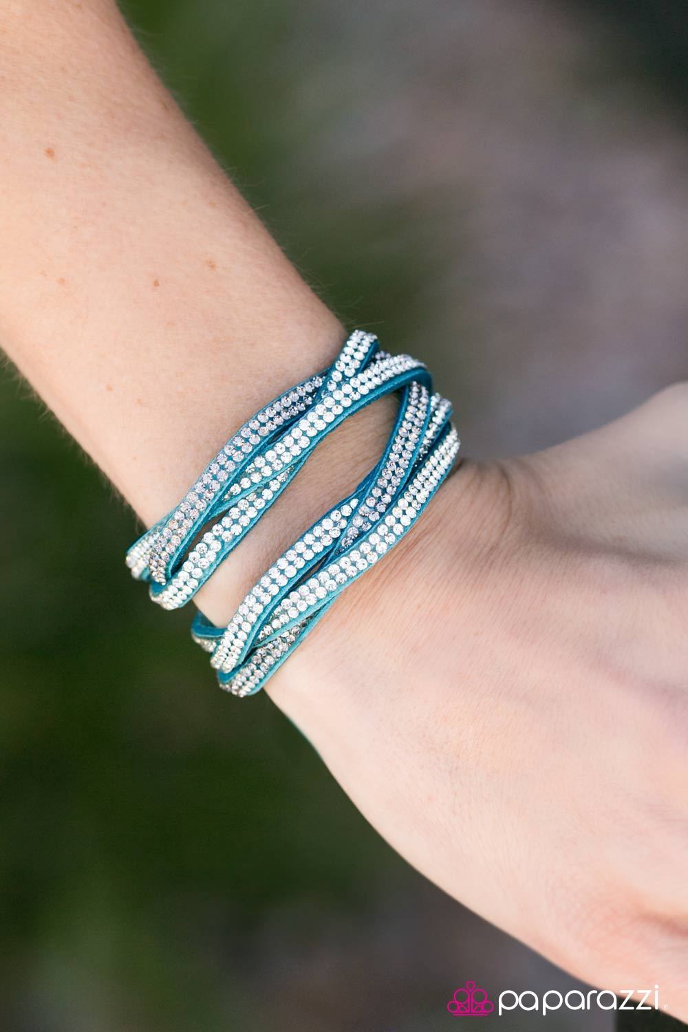 Send In The Sparkle Blue and White Braided Double-wrap Snap Bracelet - Paparazzi Accessories- lightbox - CarasShop.com - Paparazzi Jewelry by Cara Jewels