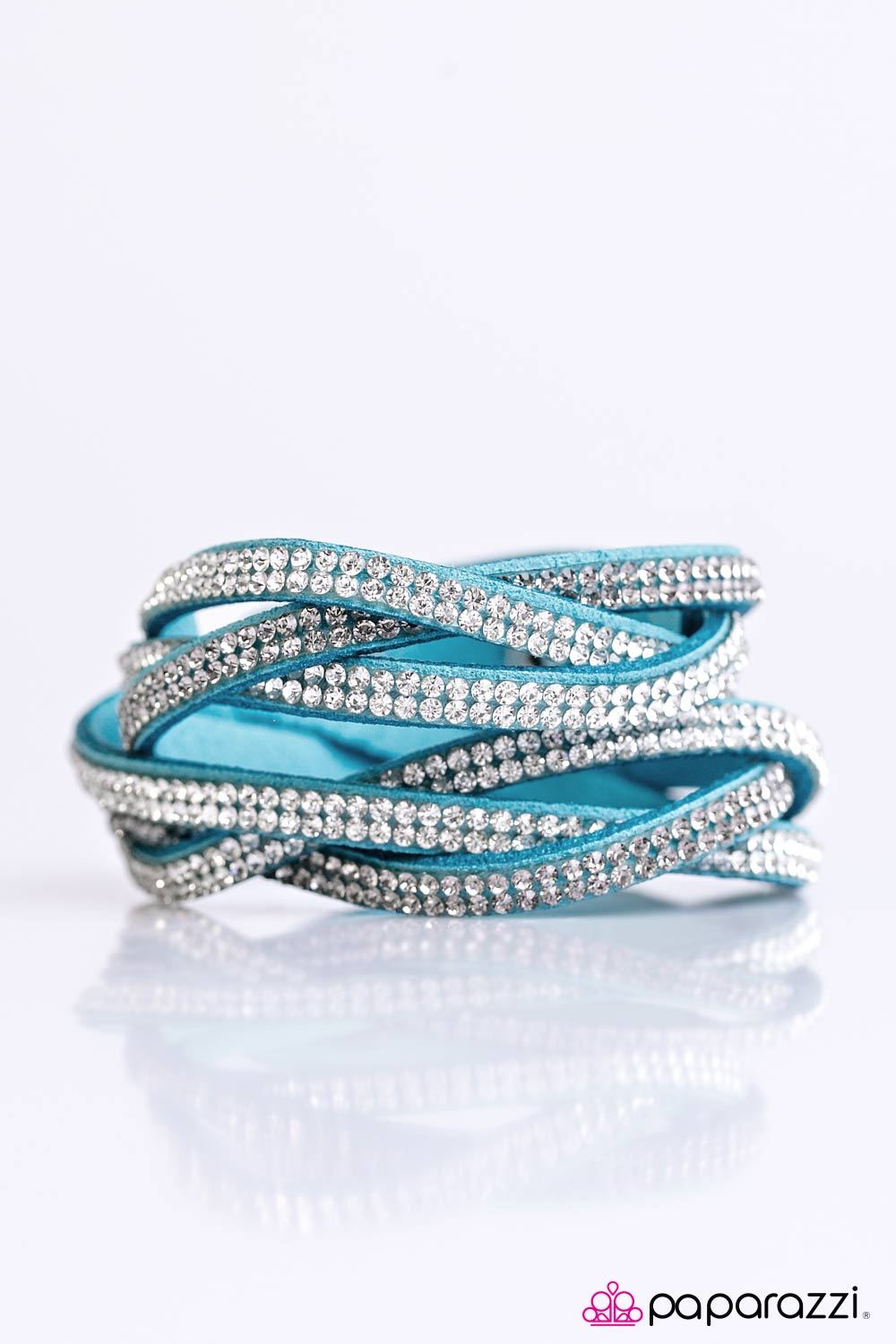 Send In The Sparkle Blue and White Braided Double-wrap Snap Bracelet - Paparazzi Accessories- on model - CarasShop.com - Paparazzi Jewelry by Cara Jewels