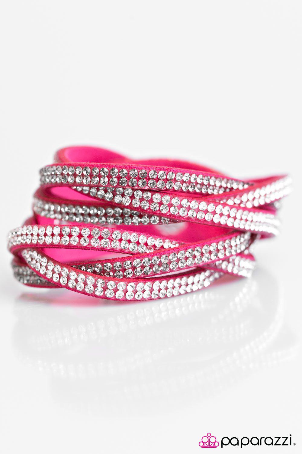 Send In The Sparkle Pink and White Braided Double-wrap Snap Bracelet - Paparazzi Accessories- lightbox - CarasShop.com - Paparazzi Jewelry by Cara Jewels