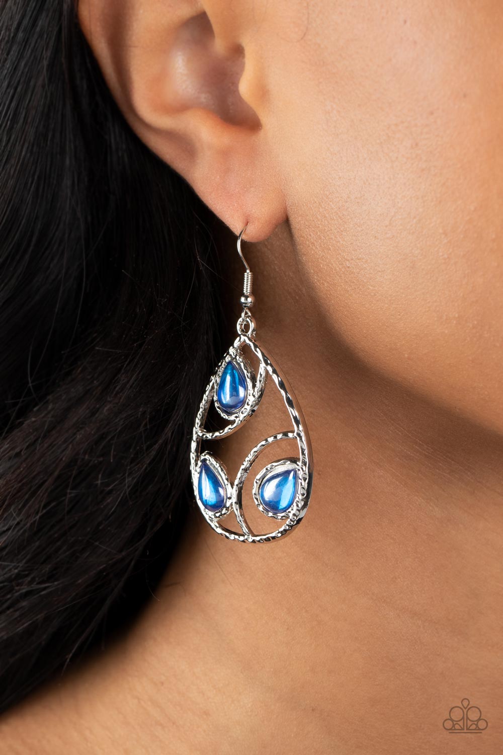 Send the BRIGHT Message Blue Earrings - Paparazzi Accessories- on model - CarasShop.com - Paparazzi Jewelry by Cara Jewels