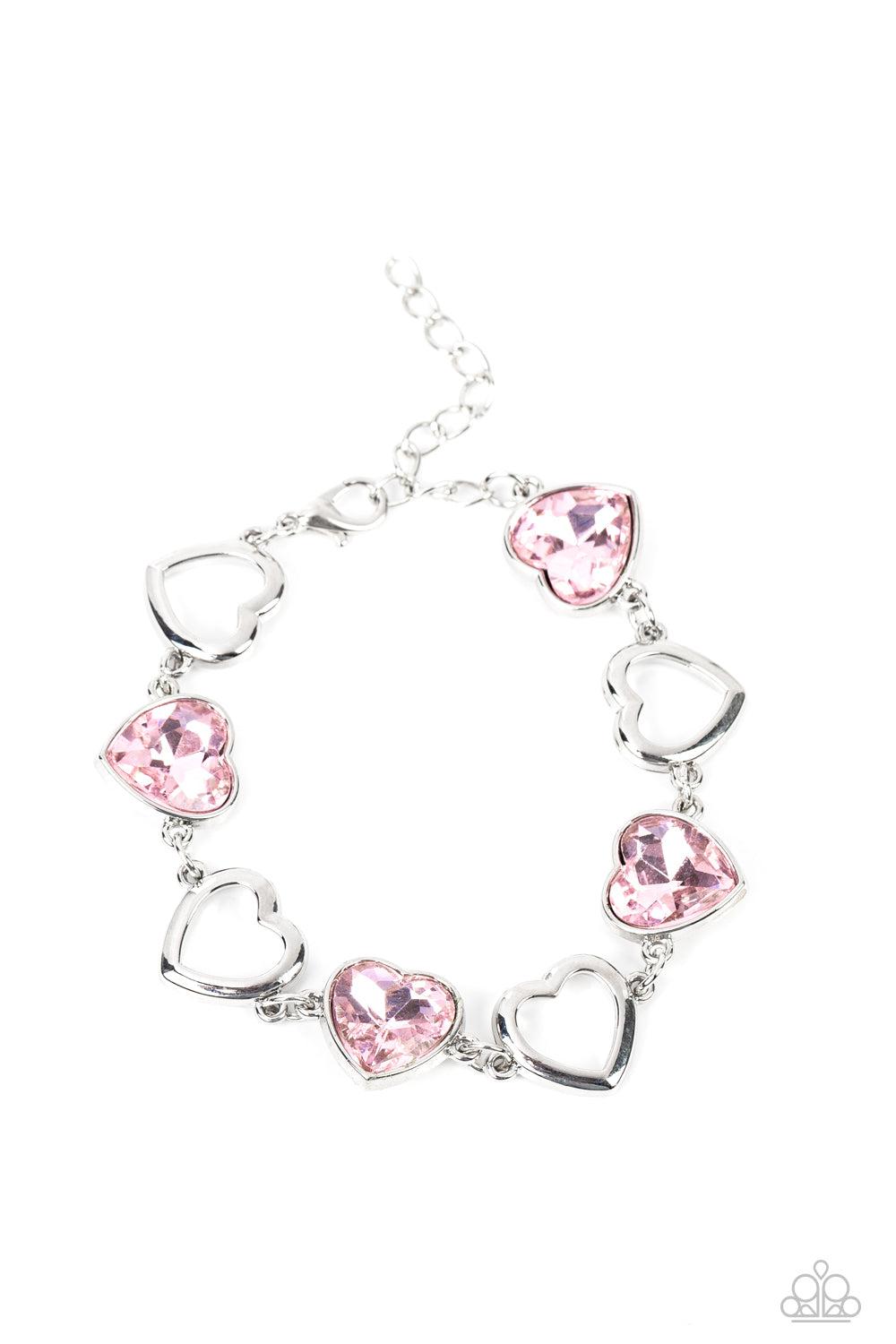 Sentimental Sweethearts Pink Rhinestone Heart Bracelet - Paparazzi Accessories- lightbox - CarasShop.com - Paparazzi Jewelry by Cara Jewels