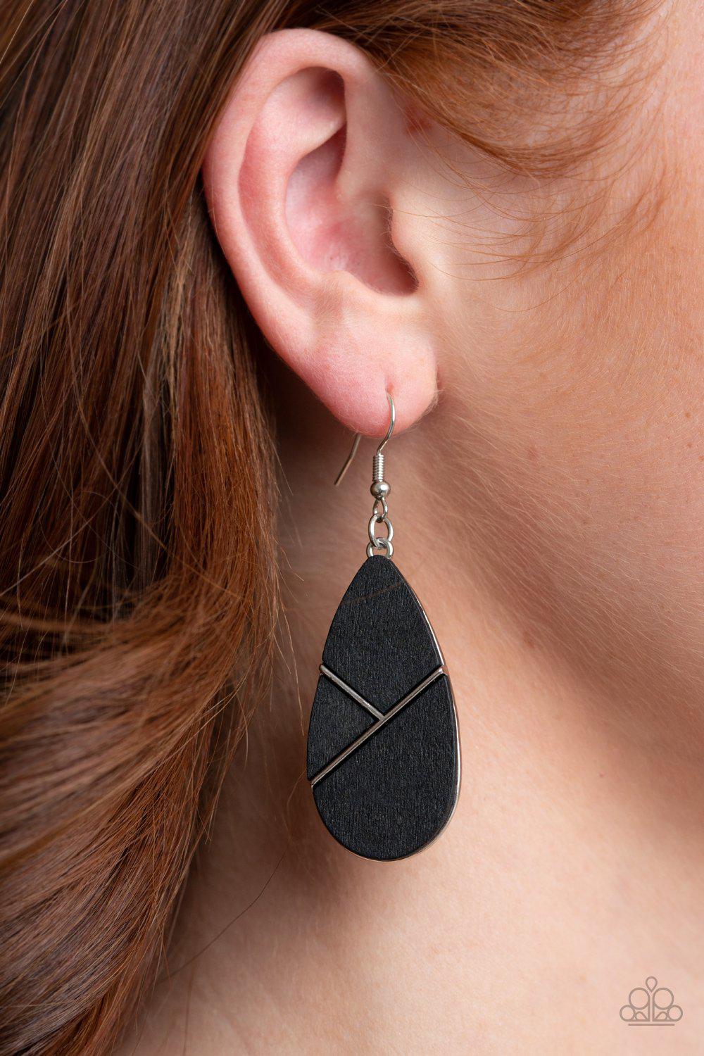 Sequoia Forest Black Wood Earrings - Paparazzi Accessories- lightbox - CarasShop.com - Paparazzi Jewelry by Cara Jewels