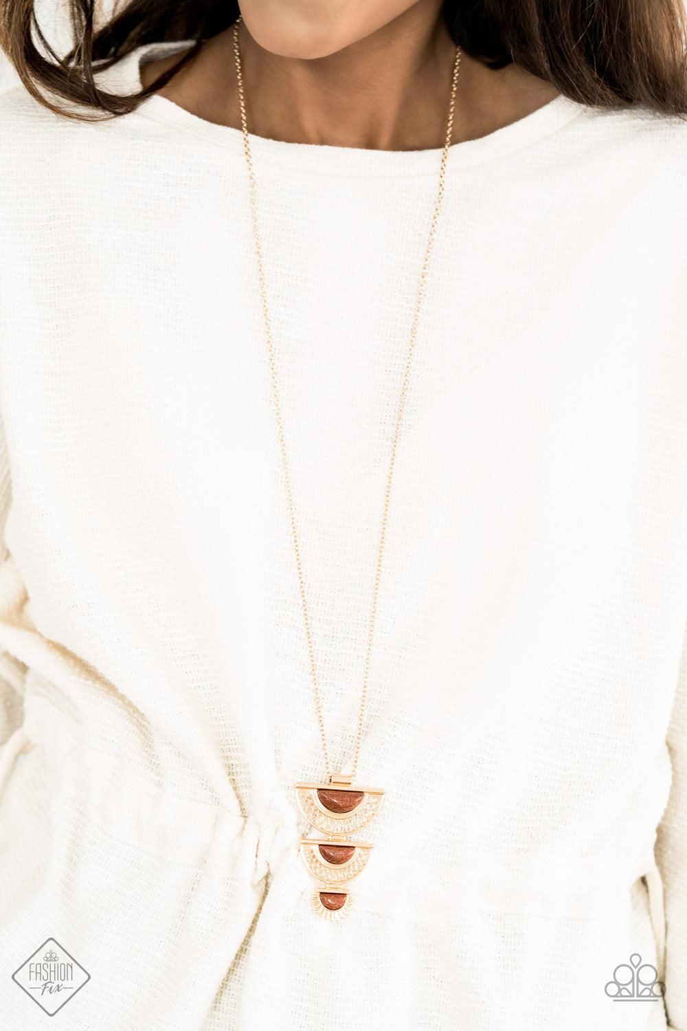 Serene Sheen Gold Necklace - Paparazzi Accessories- on model - CarasShop.com - Paparazzi Jewelry by Cara Jewels