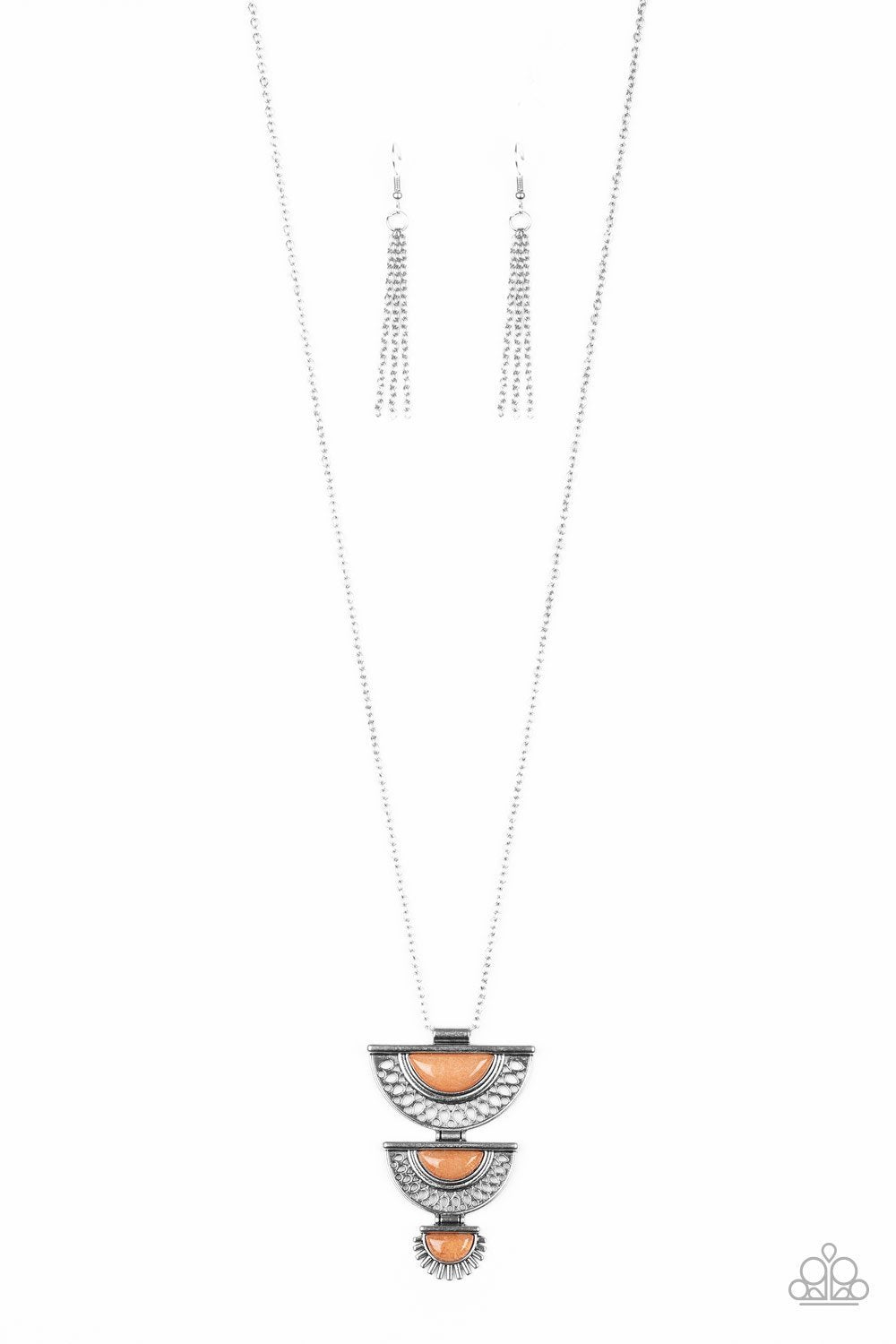 Serene Sheen Orange Stone and Silver Necklace - Paparazzi Accessories- lightbox - CarasShop.com - Paparazzi Jewelry by Cara Jewels