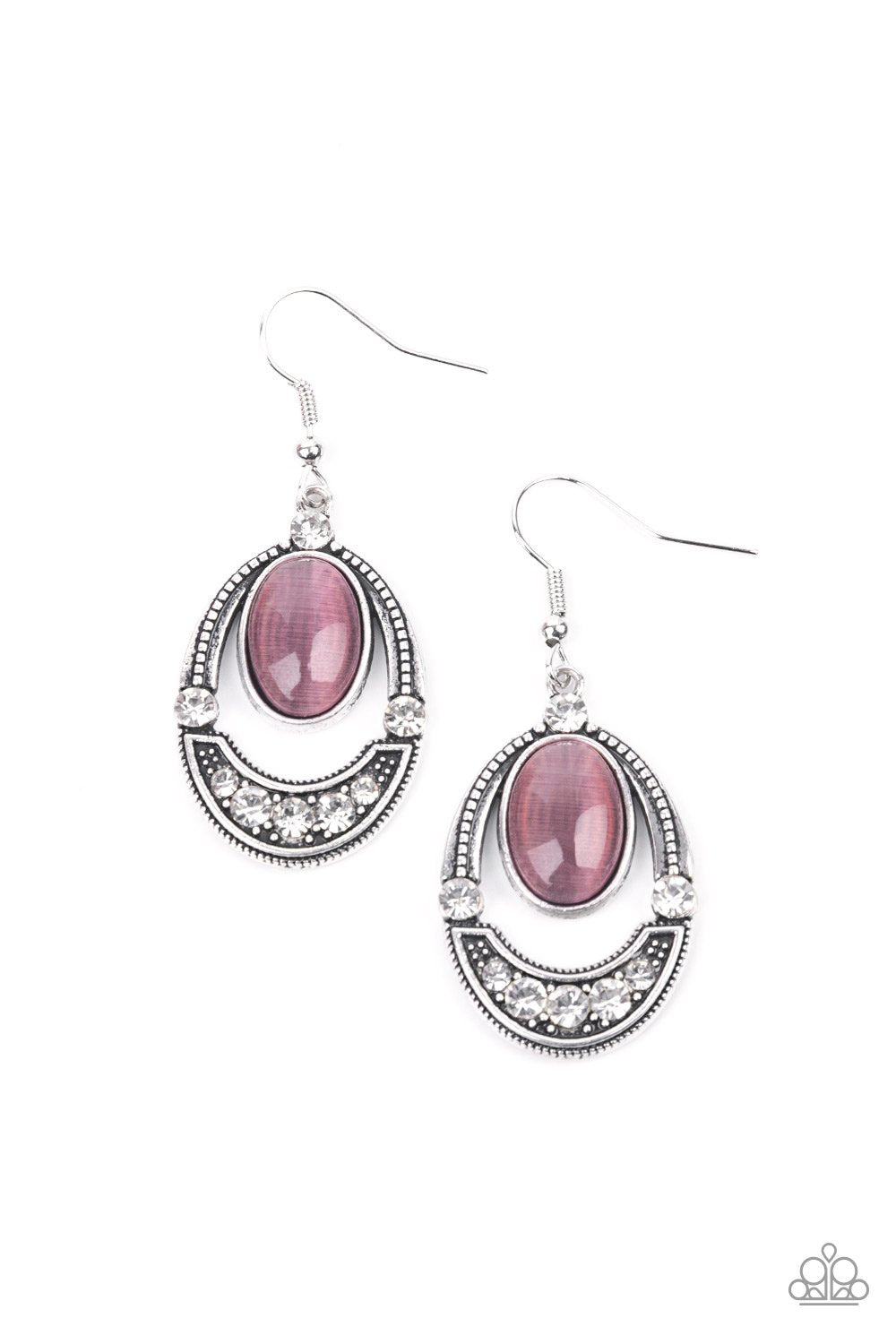 Serene Shimmer Purple Cat's Eye and White Rhinestone Earrings - Paparazzi Accessories- lightbox - CarasShop.com - Paparazzi Jewelry by Cara Jewels