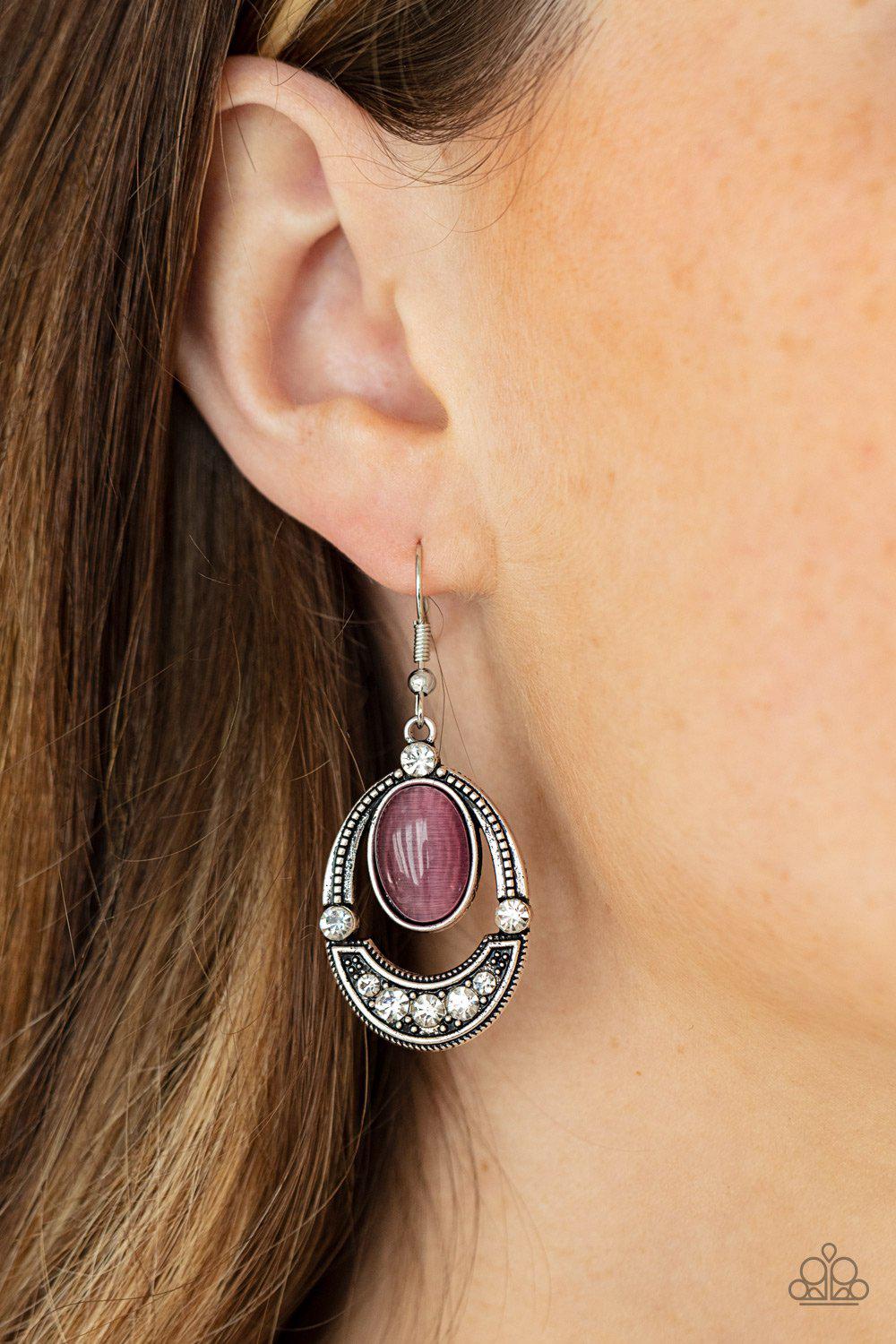 Serene Shimmer Purple Cat's Eye and White Rhinestone Earrings - Paparazzi Accessories- lightbox - CarasShop.com - Paparazzi Jewelry by Cara Jewels