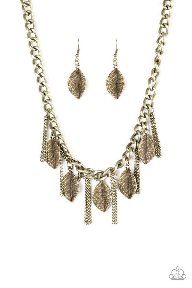 Serenely Sequoia Brass Leaf Necklace - Paparazzi Accessories- lightbox - CarasShop.com - Paparazzi Jewelry by Cara Jewels