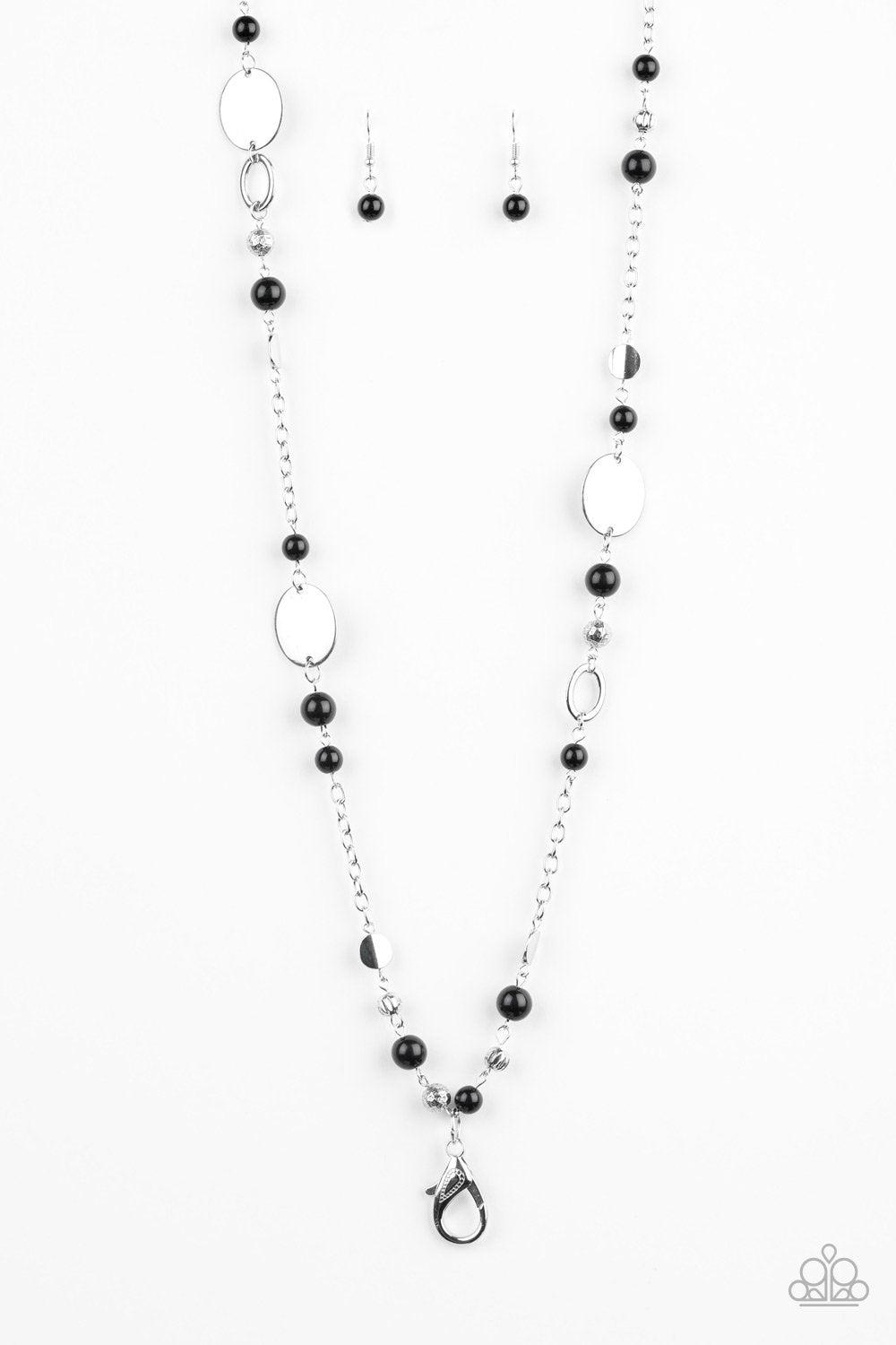Serenely Springtime Black and Silver Lanyard Necklace - Paparazzi Accessories- on model - CarasShop.com - Paparazzi Jewelry by Cara Jewels