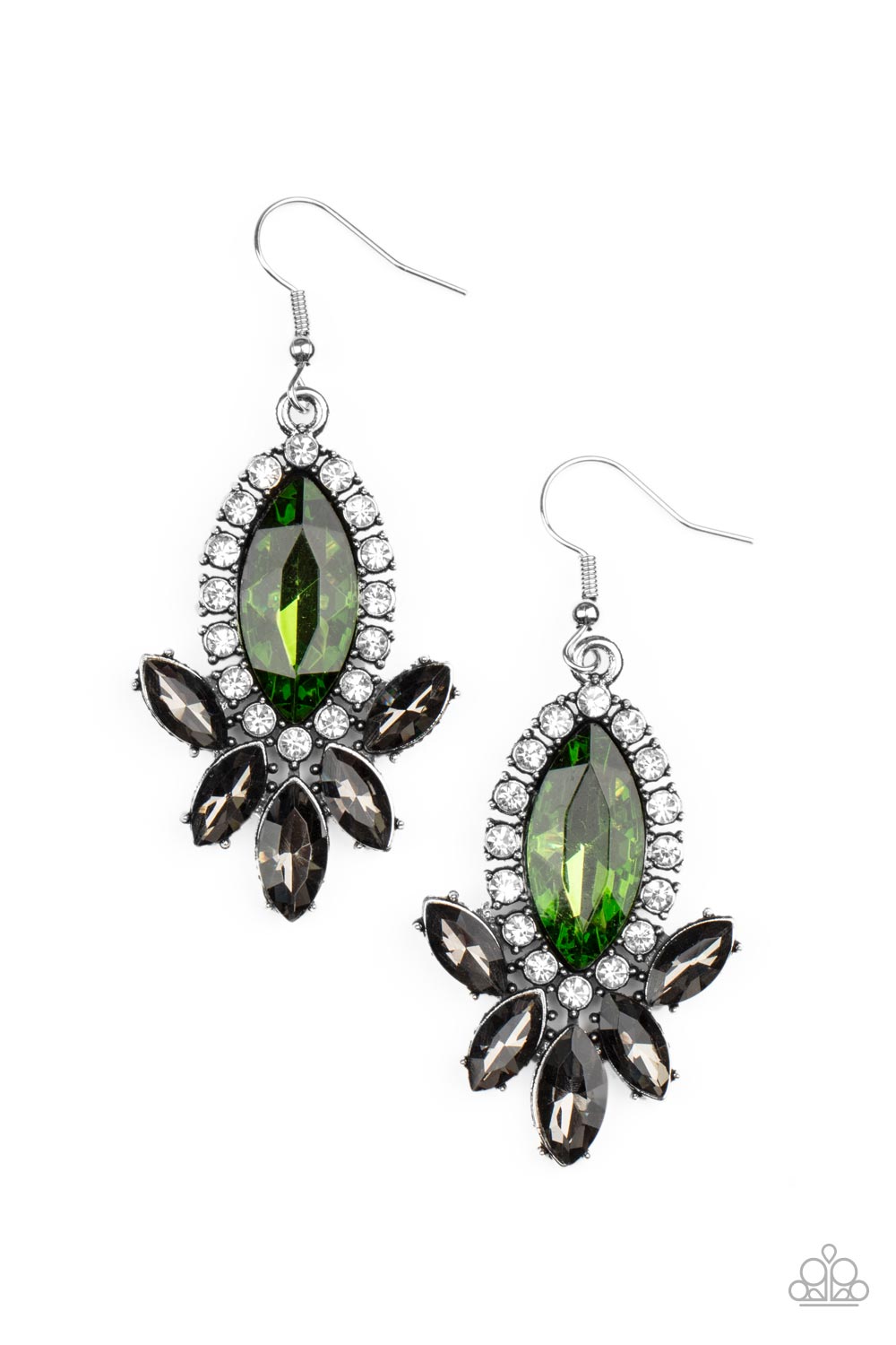 Serving Up Sparkle Green and Smoky Rhinestone Earrings - Paparazzi Accessories- lightbox - CarasShop.com - Paparazzi Jewelry by Cara Jewels