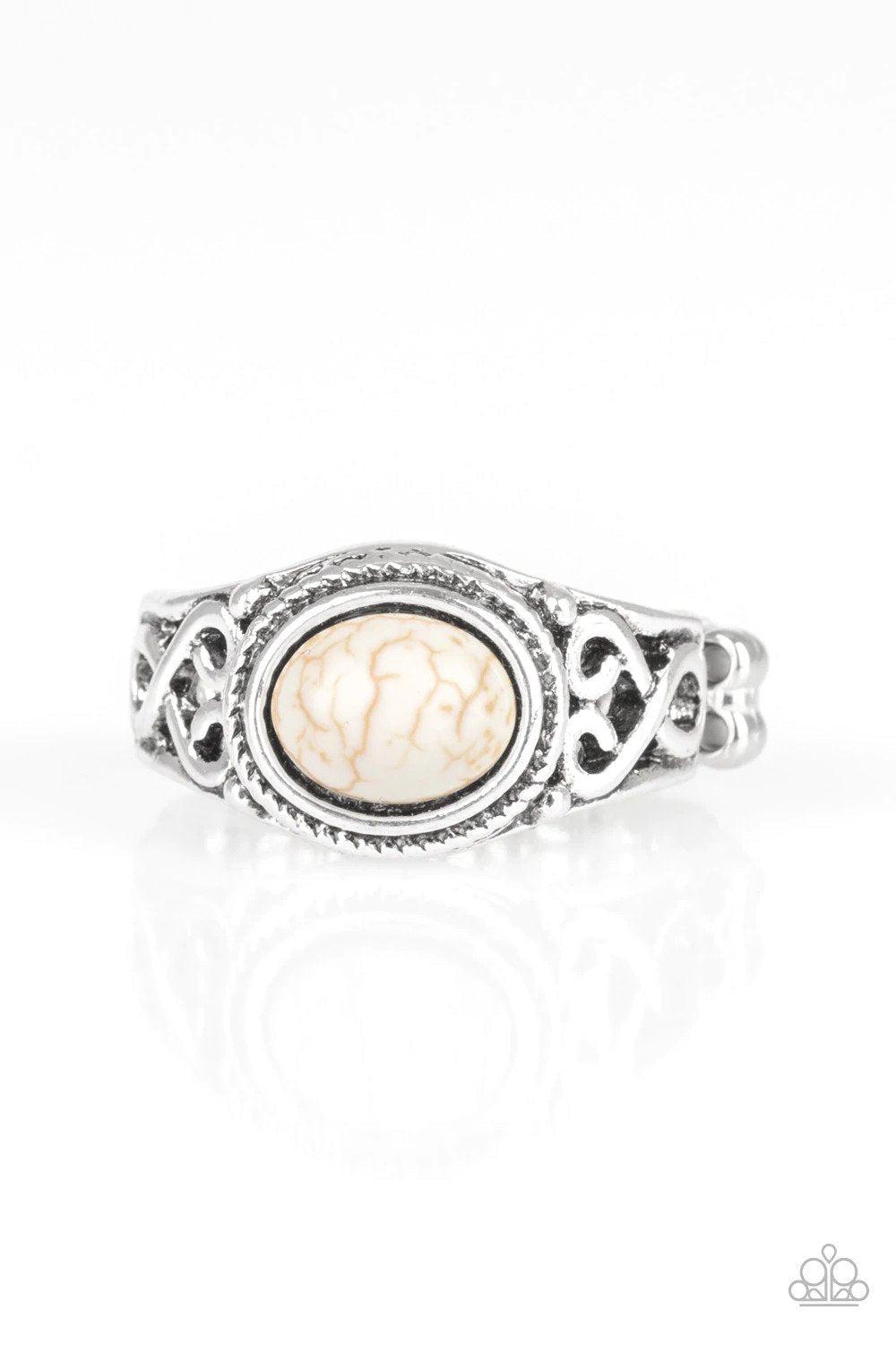 Set In Stone White Ring - Paparazzi Accessories- lightbox - CarasShop.com - Paparazzi Jewelry by Cara Jewels