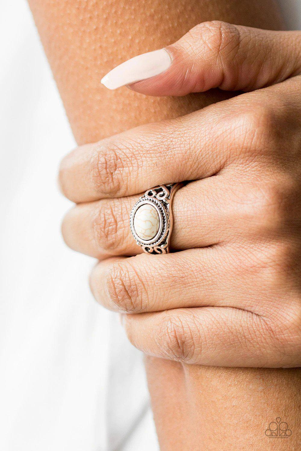 Set In Stone White Ring - Paparazzi Accessories- on model - CarasShop.com - Paparazzi Jewelry by Cara Jewels