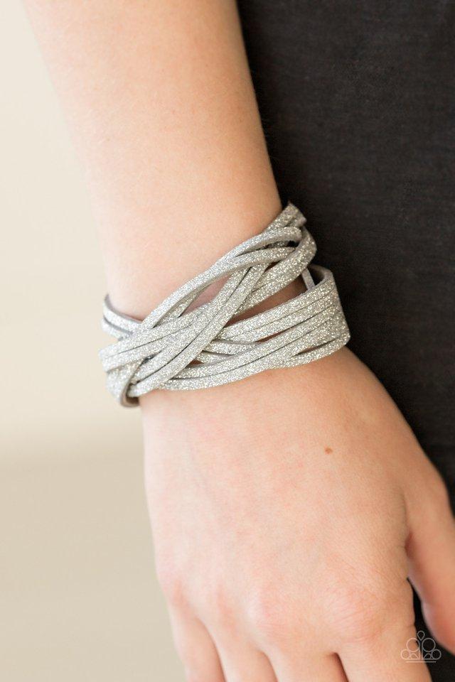 Shameless Shimmer Silver Glitter Double-wrap Snap Bracelet - Paparazzi Accessories- lightbox - CarasShop.com - Paparazzi Jewelry by Cara Jewels