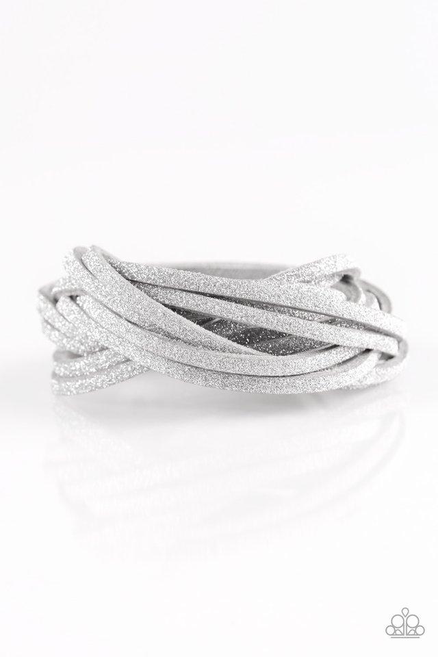 Shameless Shimmer Silver Glitter Double-wrap Snap Bracelet - Paparazzi Accessories- on model - CarasShop.com - Paparazzi Jewelry by Cara Jewels