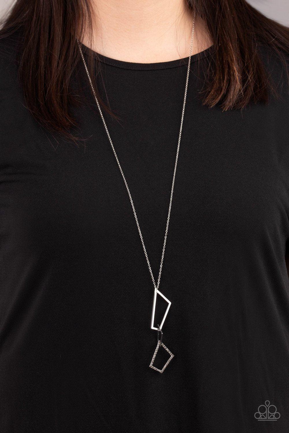 Shapely Silhouettes Silver Necklace - Paparazzi Accessories- on model - CarasShop.com - Paparazzi Jewelry by Cara Jewels
