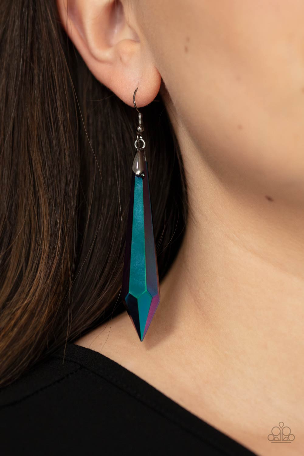 Sharp Dressed DIVA Multi "Oil Spill" Gem Earrings - Paparazzi Accessories- on model - CarasShop.com - Paparazzi Jewelry by Cara Jewels