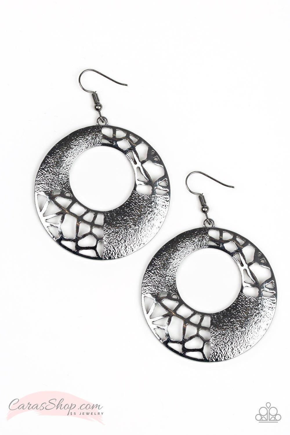 Shattered Shimmer Gunmetal Earrings - Paparazzi Accessories- on model - CarasShop.com - Paparazzi Jewelry by Cara Jewels