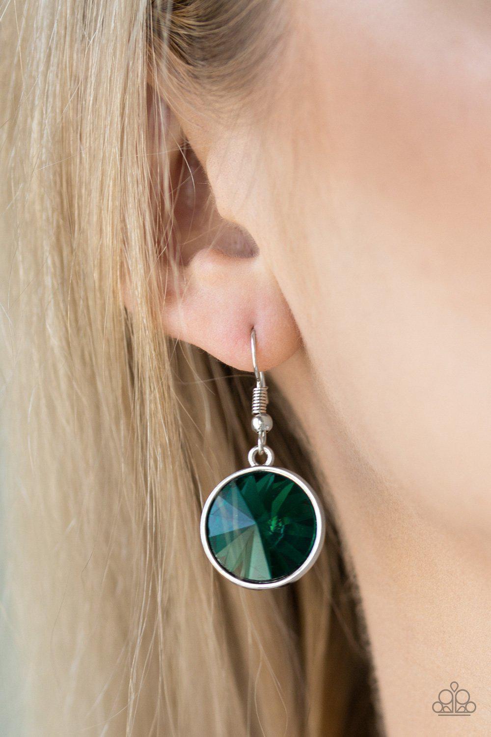 She Sparkles On Silver and Green Rhinestone Necklace - Paparazzi Accessories- on model - CarasShop.com - Paparazzi Jewelry by Cara Jewels