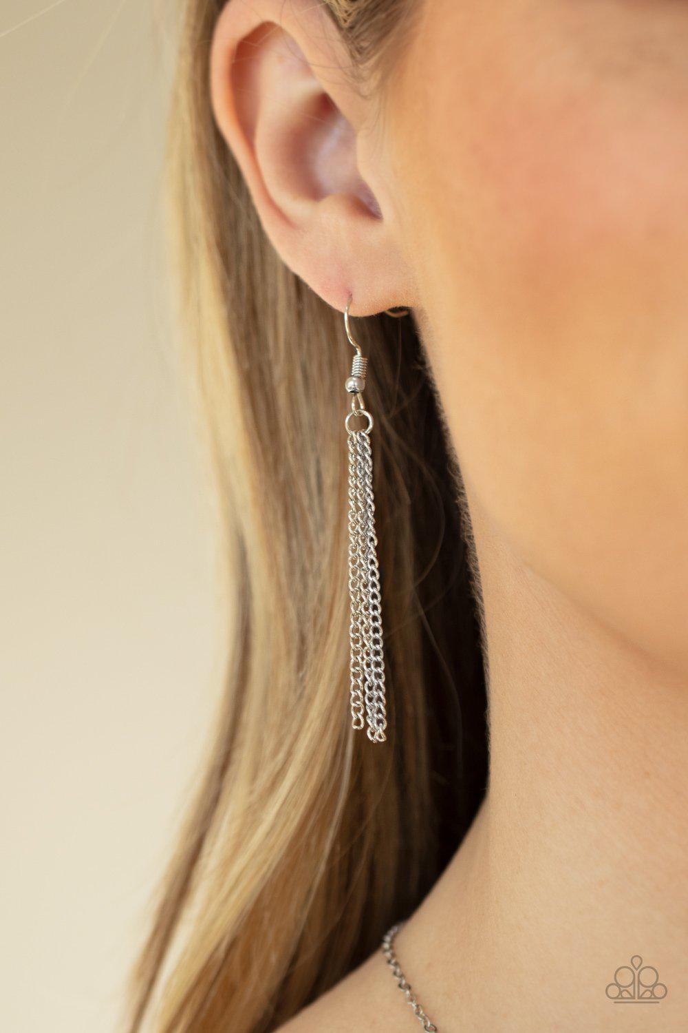 She Works HEART For The Money Pink Rhinestone Heart Necklace - Paparazzi Accessories - free matching earrings -CarasShop.com - Paparazzi Jewelry by Cara Jewels