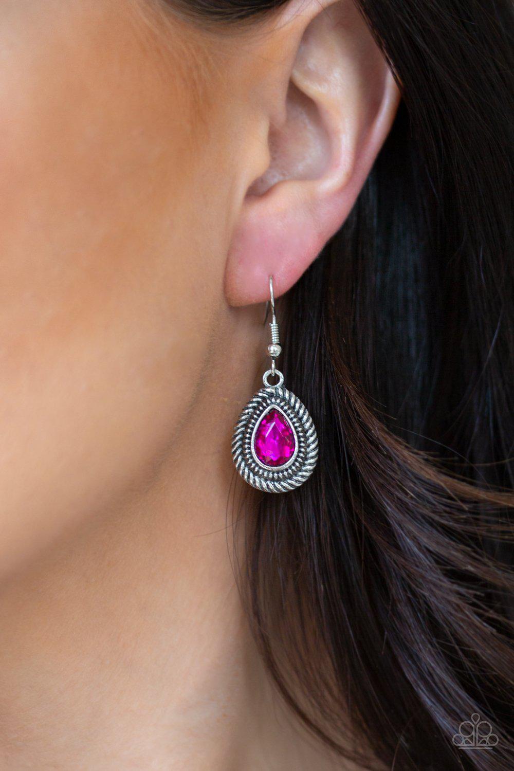 Sheen Queen Pink Teardrop Rhinestone Necklace - Paparazzi Accessories - free matching earrings -CarasShop.com - Paparazzi Jewelry by Cara Jewels