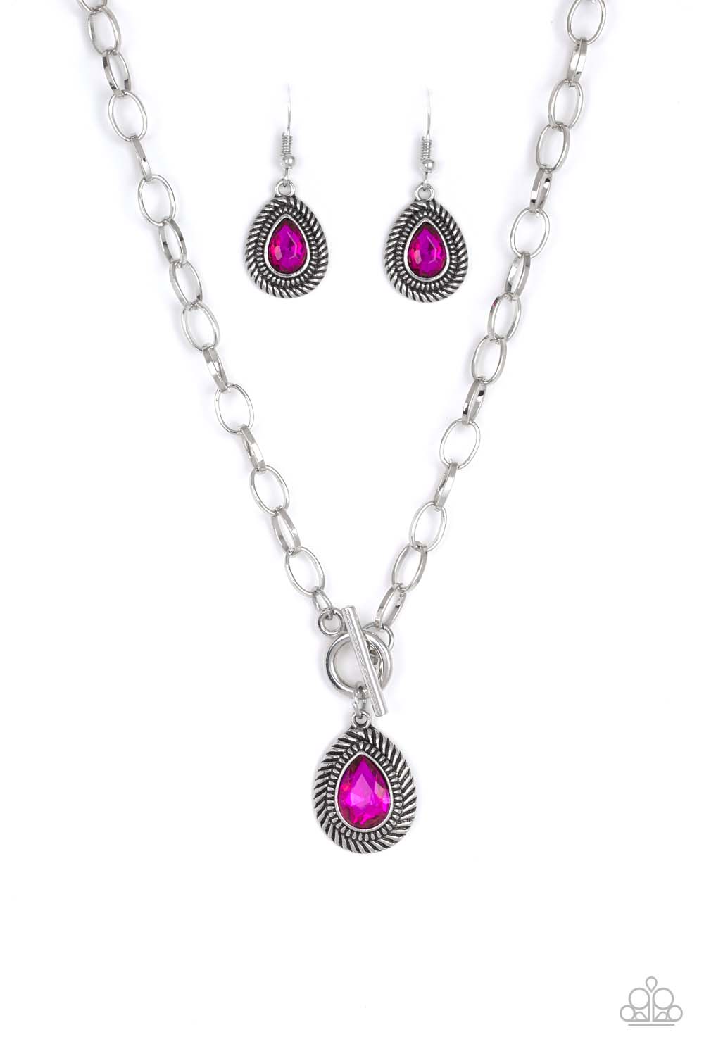 Sheen Queen Pink Teardrop Rhinestone Necklace - Paparazzi Accessories- on model - CarasShop.com - Paparazzi Jewelry by Cara Jewels