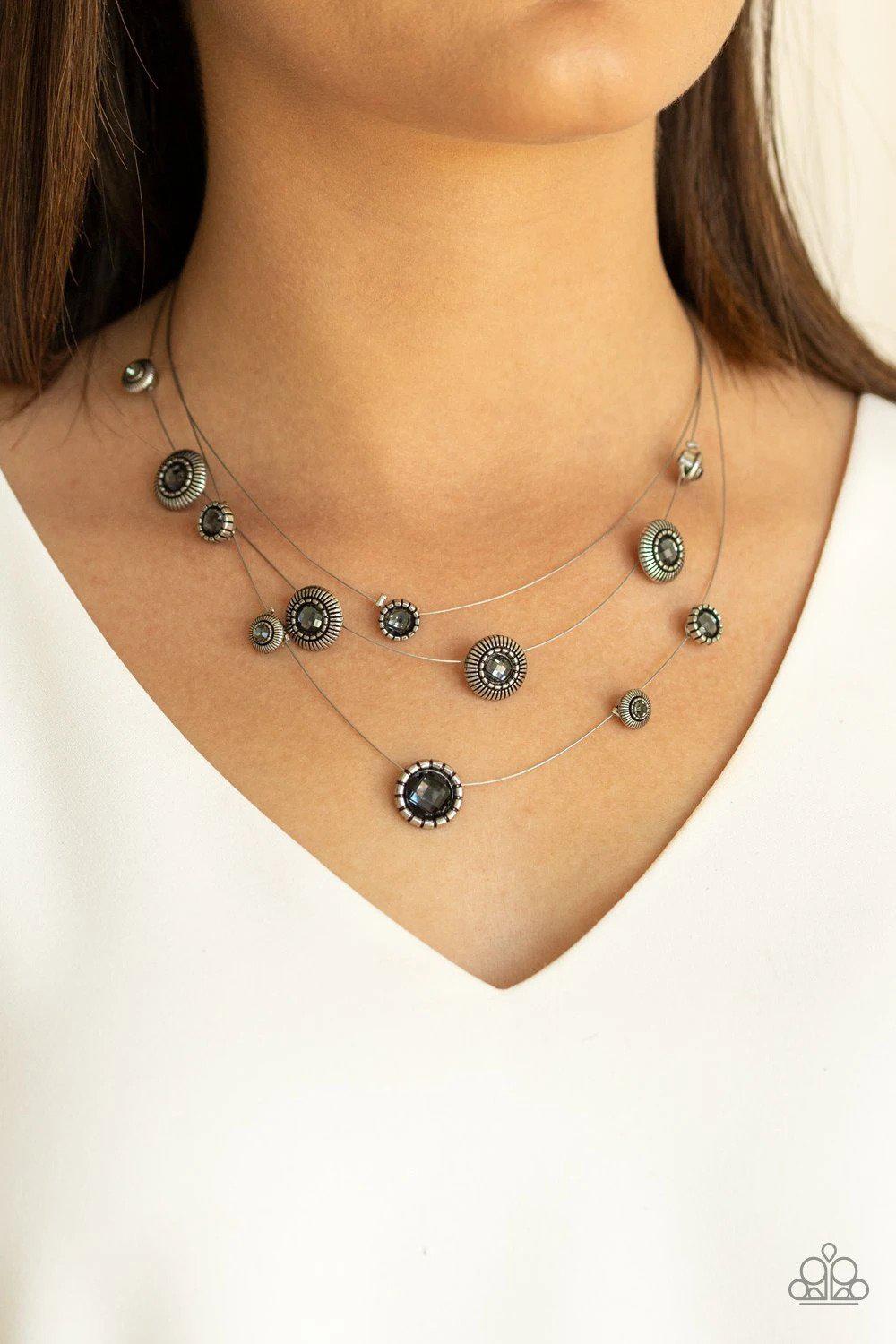 SHEER Thing! Silver Rhinestone Necklace - Paparazzi Accessories- on model - CarasShop.com - Paparazzi Jewelry by Cara Jewels