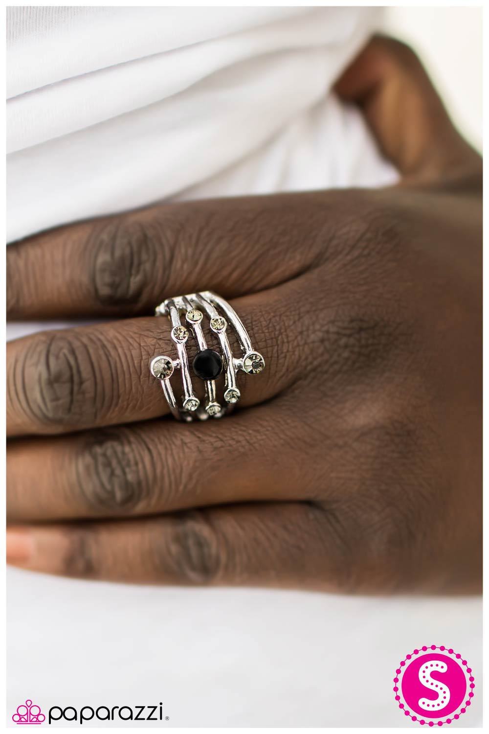 Sheet Music Silver and Black Ring - Paparazzi Accessories- lightbox - CarasShop.com - Paparazzi Jewelry by Cara Jewels