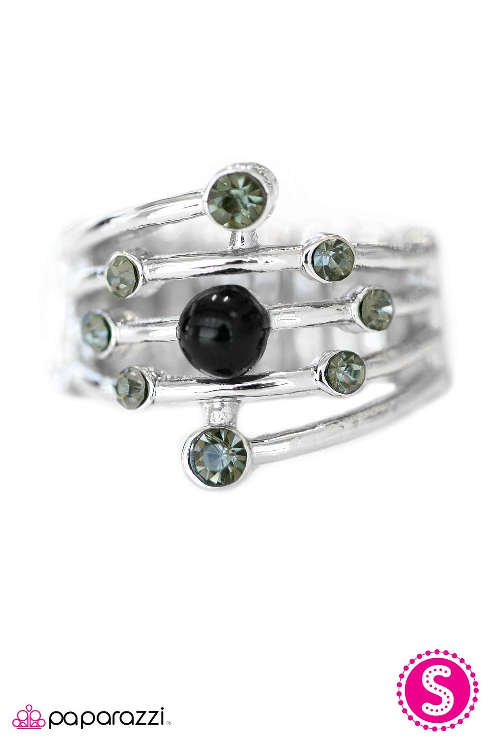 Sheet Music Silver and Black Ring - Paparazzi Accessories- on model - CarasShop.com - Paparazzi Jewelry by Cara Jewels