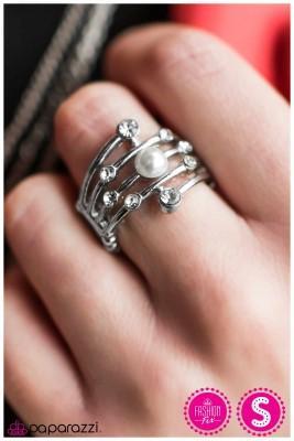 Sheet Music Silver and White Pearl Ring - Paparazzi Accessories- lightbox - CarasShop.com - Paparazzi Jewelry by Cara Jewels