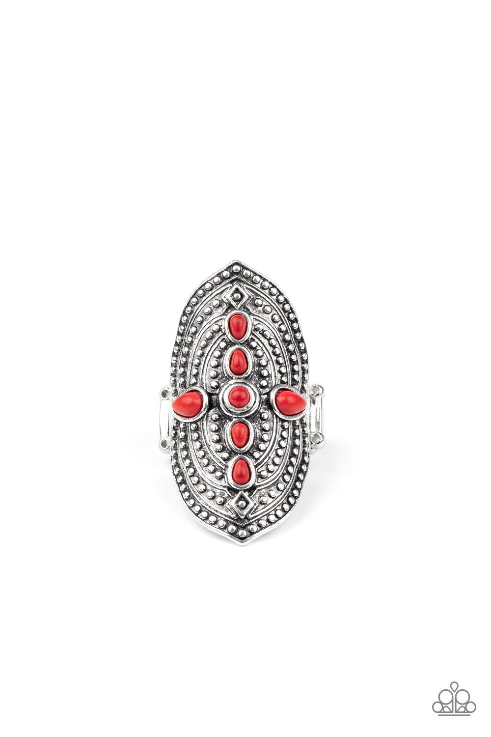 Shield In Place Red Stone Ring - Paparazzi Accessories- lightbox - CarasShop.com - Paparazzi Jewelry by Cara Jewels