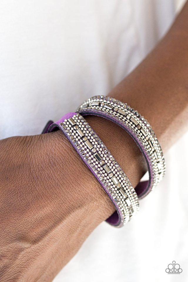Shimmer and Sass Purple Bracelet - Paparazzi Accessories- on model - CarasShop.com - Paparazzi Jewelry by Cara Jewels