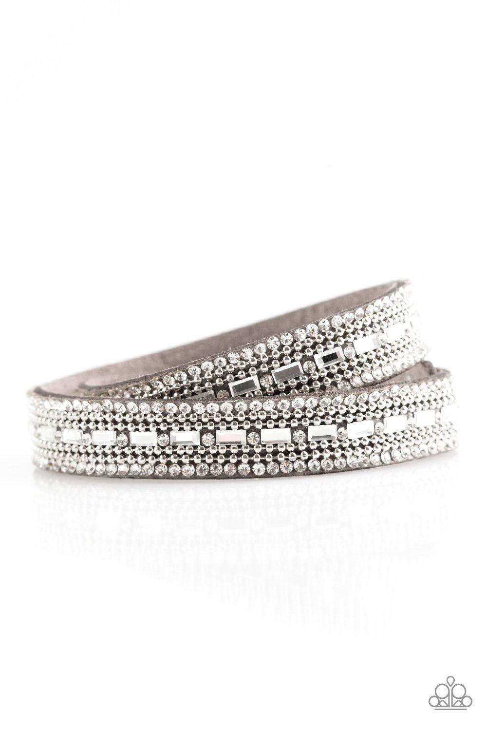 Shimmer and Sass Silver Double-wrap Snap Bracelet - Paparazzi Accessories- lightbox - CarasShop.com - Paparazzi Jewelry by Cara Jewels