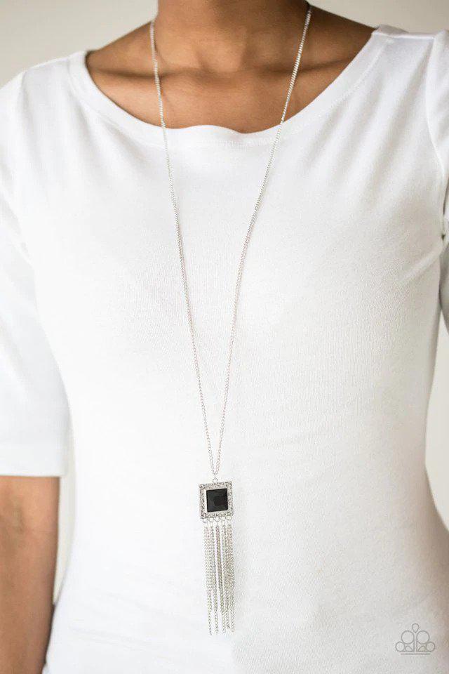 Shimmer Sensei Black Necklace - Paparazzi Accessories- on model - CarasShop.com - Paparazzi Jewelry by Cara Jewels