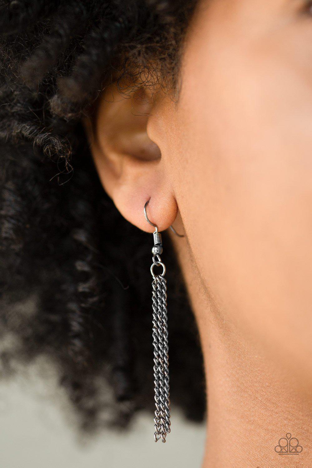 Shimmer Sensei Gunmetal and Green Gem Necklace - Paparazzi Accessories - free matching earrings -CarasShop.com - Paparazzi Jewelry by Cara Jewels