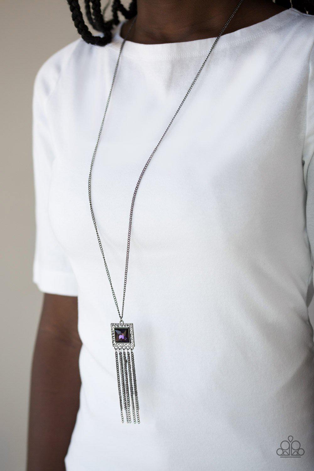 Shimmer Sensei Purple and Gunmetal Necklace - Paparazzi Accessories- lightbox - CarasShop.com - Paparazzi Jewelry by Cara Jewels