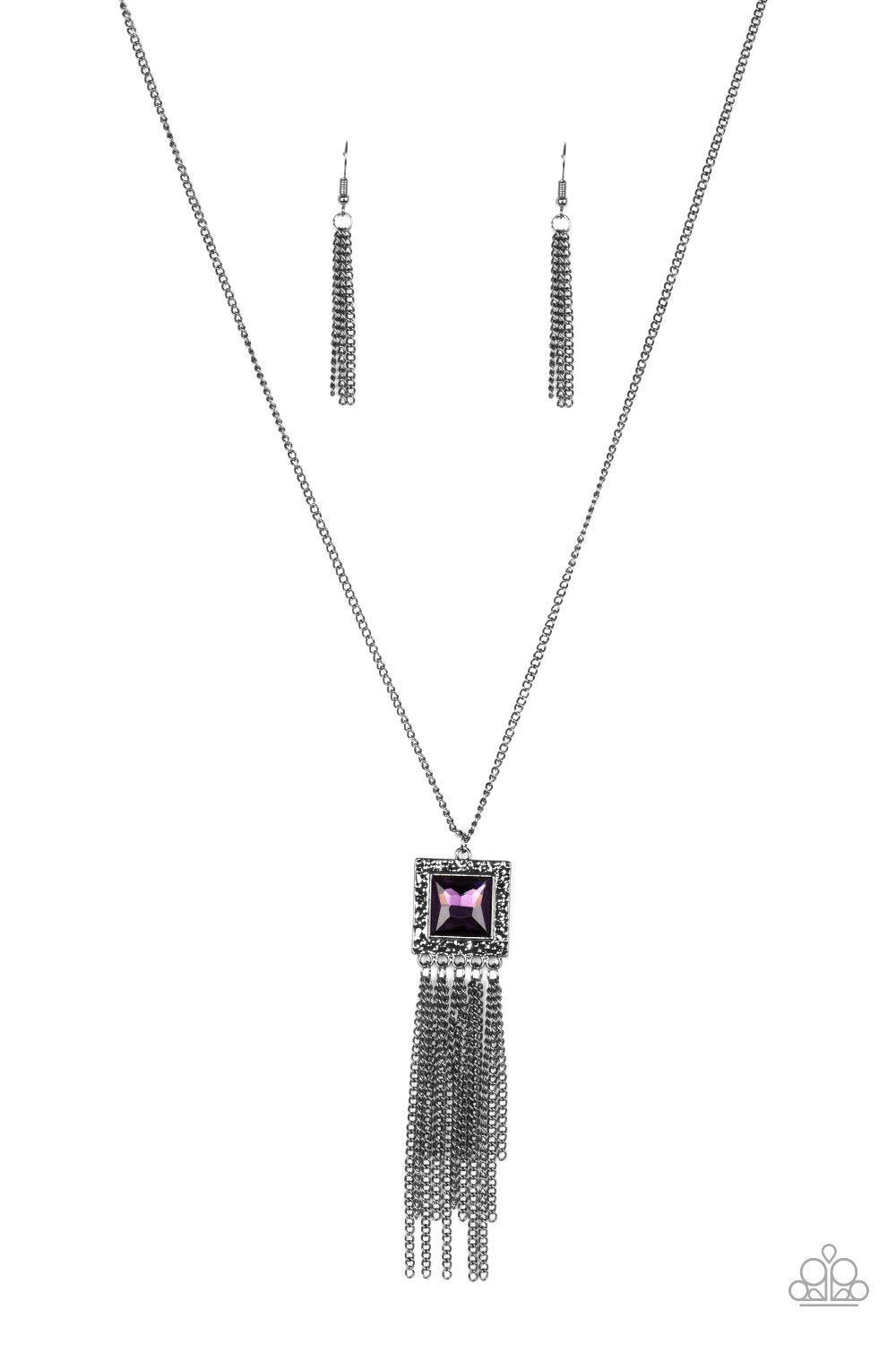 Shimmer Sensei Purple and Gunmetal Necklace - Paparazzi Accessories- on model - CarasShop.com - Paparazzi Jewelry by Cara Jewels