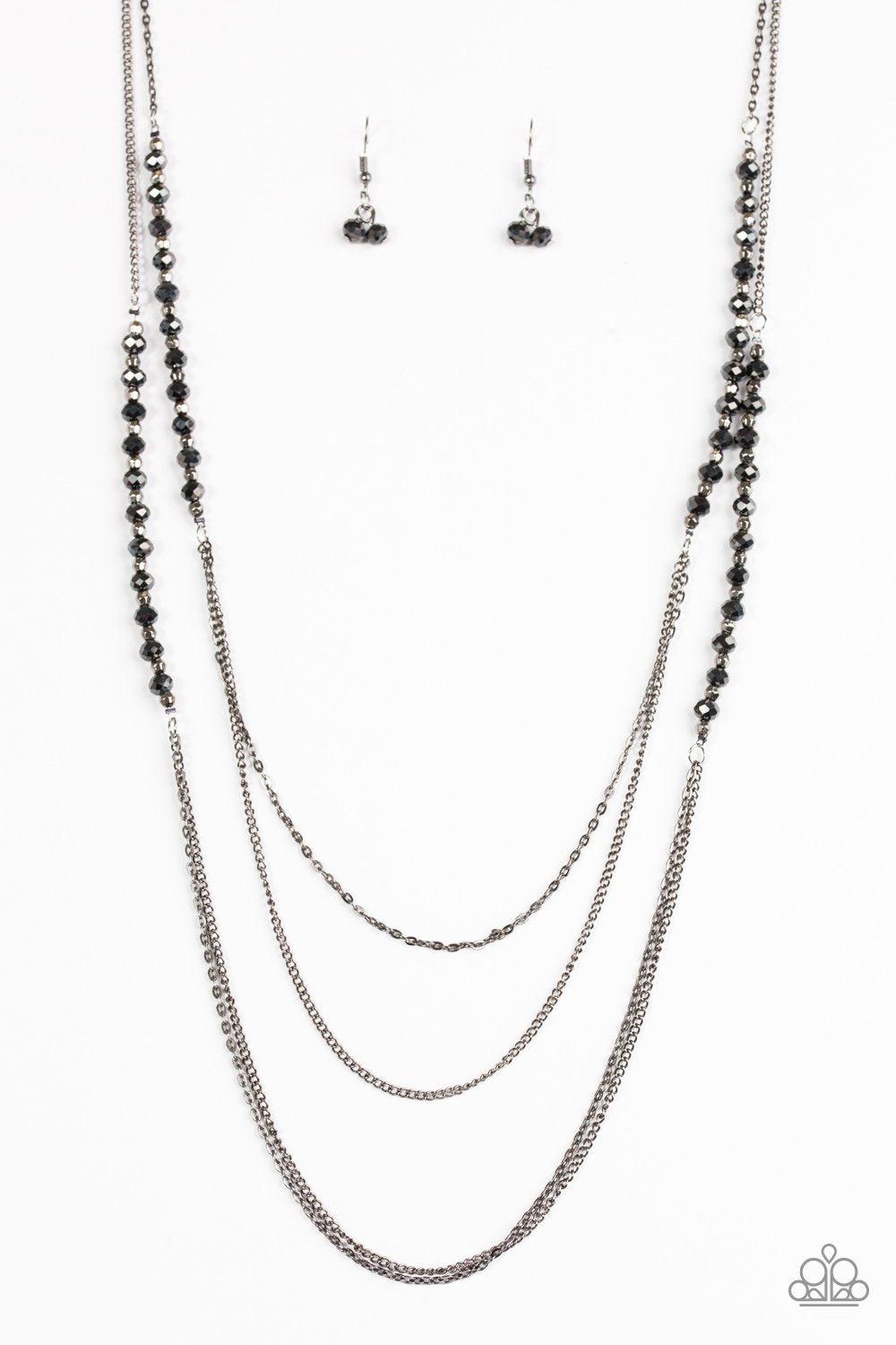 Shimmer Showdown Black Necklace - Paparazzi Accessories - free matching earrings -CarasShop.com - Paparazzi Jewelry by Cara Jewels