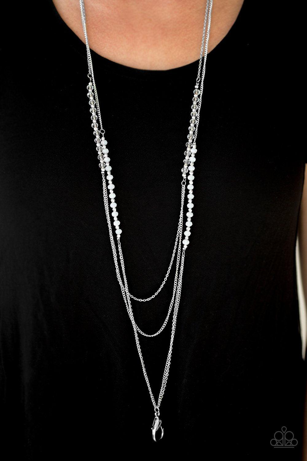 Shimmer Showdown White Lanyard Necklace - Paparazzi Accessories- lightbox - CarasShop.com - Paparazzi Jewelry by Cara Jewels