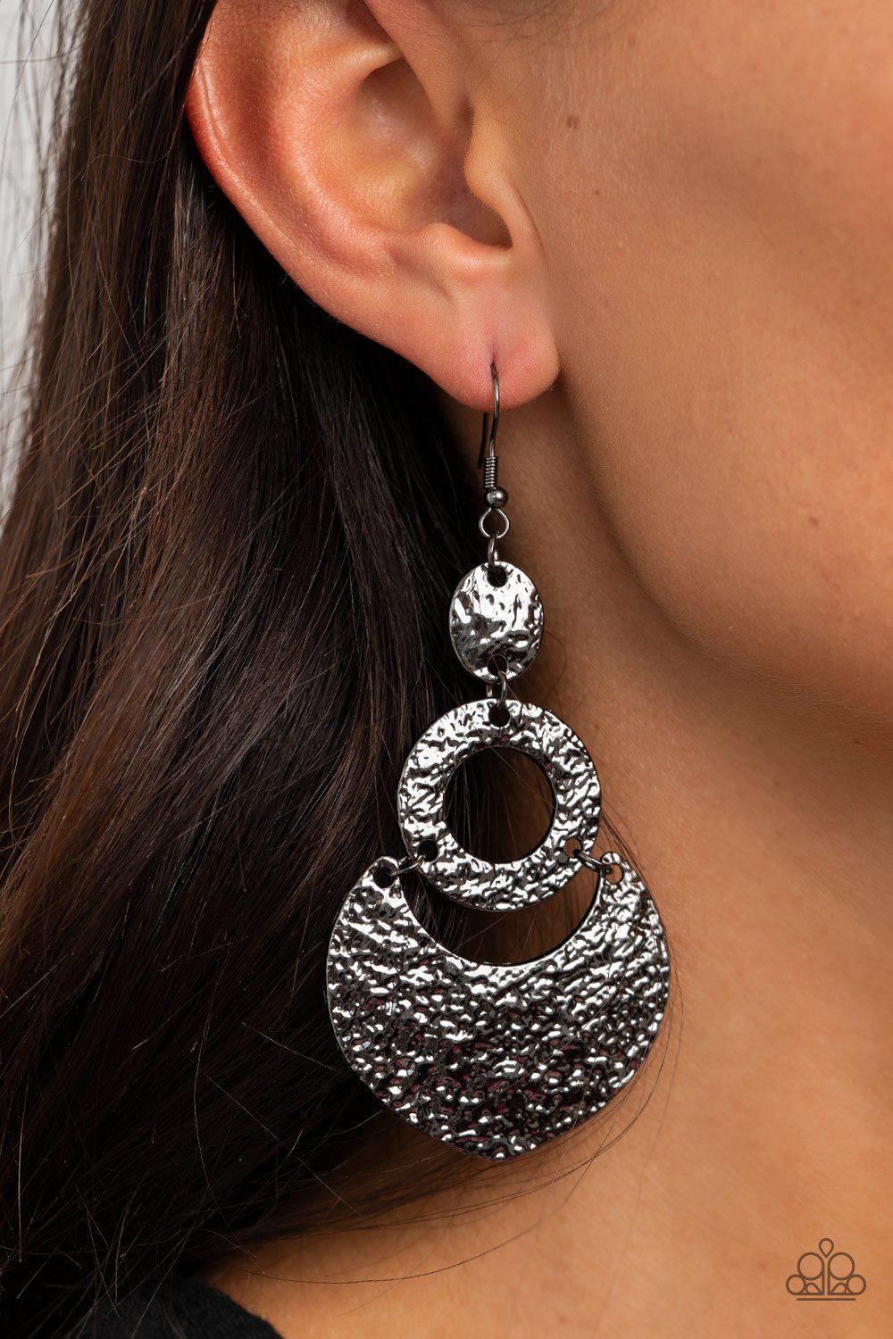 Shimmer Suite Gunmetal Black Hammered Earrings - Paparazzi Accessories- lightbox - CarasShop.com - Paparazzi Jewelry by Cara Jewels