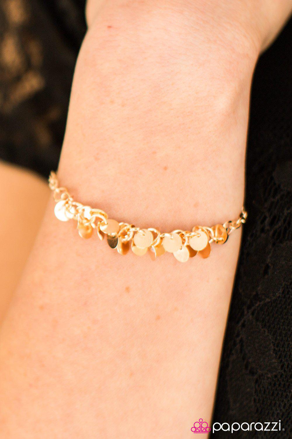 Shimmer Train Rose Gold Bracelet - Paparazzi Accessories- on model - CarasShop.com - Paparazzi Jewelry by Cara Jewels